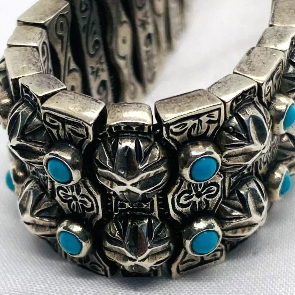 SOLD!! Konstantino Sterling Silver Turquoise Panel Links Bracelet 6.75" - Picture 3 of 16